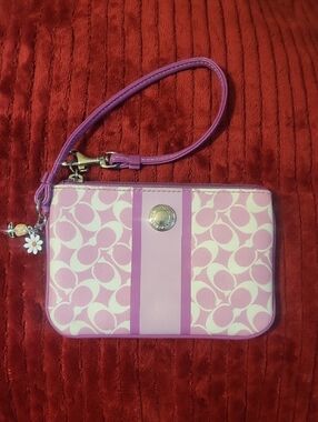 Coach Pink and White Signature Wristlet